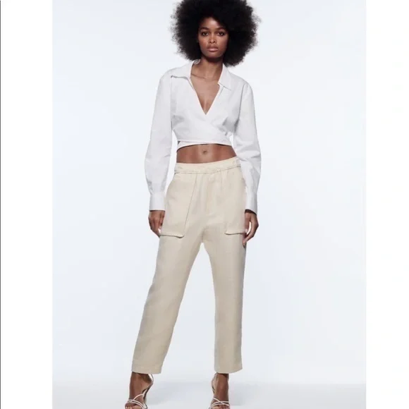 New Zara | Ecru Highrise Lose Ankle Athleisure Pants - Picture 12 of 15